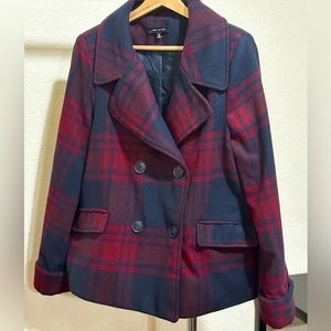 Women’s Peacoat, Navy and Red Plaid Pattern
